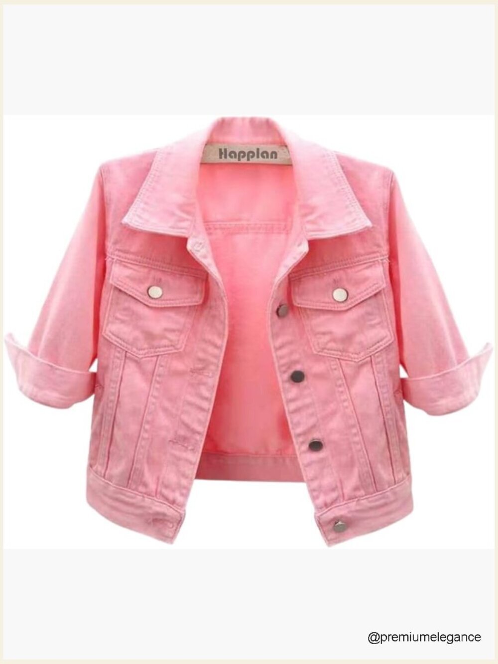 3/4 Sleeve Cropped Denim Jacket Button Down Trucker Jacket